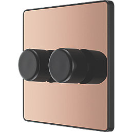 British General Evolve 2-Gang 2-Way LED Trailing Edge Double Push Dimmer with Rotary Control  Copper with Black Inserts