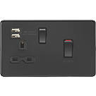 Knightsbridge  45 & 13A 1-Gang DP Cooker Switch & 13A DP Switched Socket + 2.4A 2-Outlet Type A USB Charger Matt Black  with Black Inserts