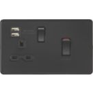 Knightsbridge  45A 1-Gang DP Cooker Switch & 13A DP Switched Socket + 2.4A 12W 2-Outlet Type A USB Charger Matt Black  with Black Inserts