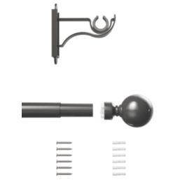 Rothley Polished Gunmetal Extendable Curtain Pole w/ Orb Finials 28mm x 165-300cm