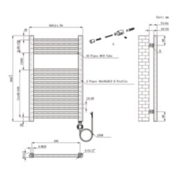 Flomasta 800mm x 500mm 853BTU Chrome Flat Electric Towel Radiator
