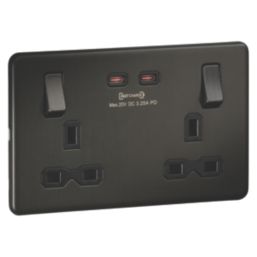 Knightsbridge  13A 2-Gang DP Switched Socket + 3.25A 65W 2-Outlet Type C USB Charger Smoked Bronze with Black Inserts