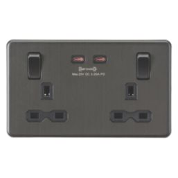 Knightsbridge  13A 2-Gang DP Switched Socket + 3.25A 65W 2-Outlet Type C USB Charger Smoked Bronze with Black Inserts