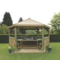 Forest HGG47MTTGFIN 15' 6" x 13' 6" (Nominal) Hexagonal Timber Gazebo with Base & Assembly