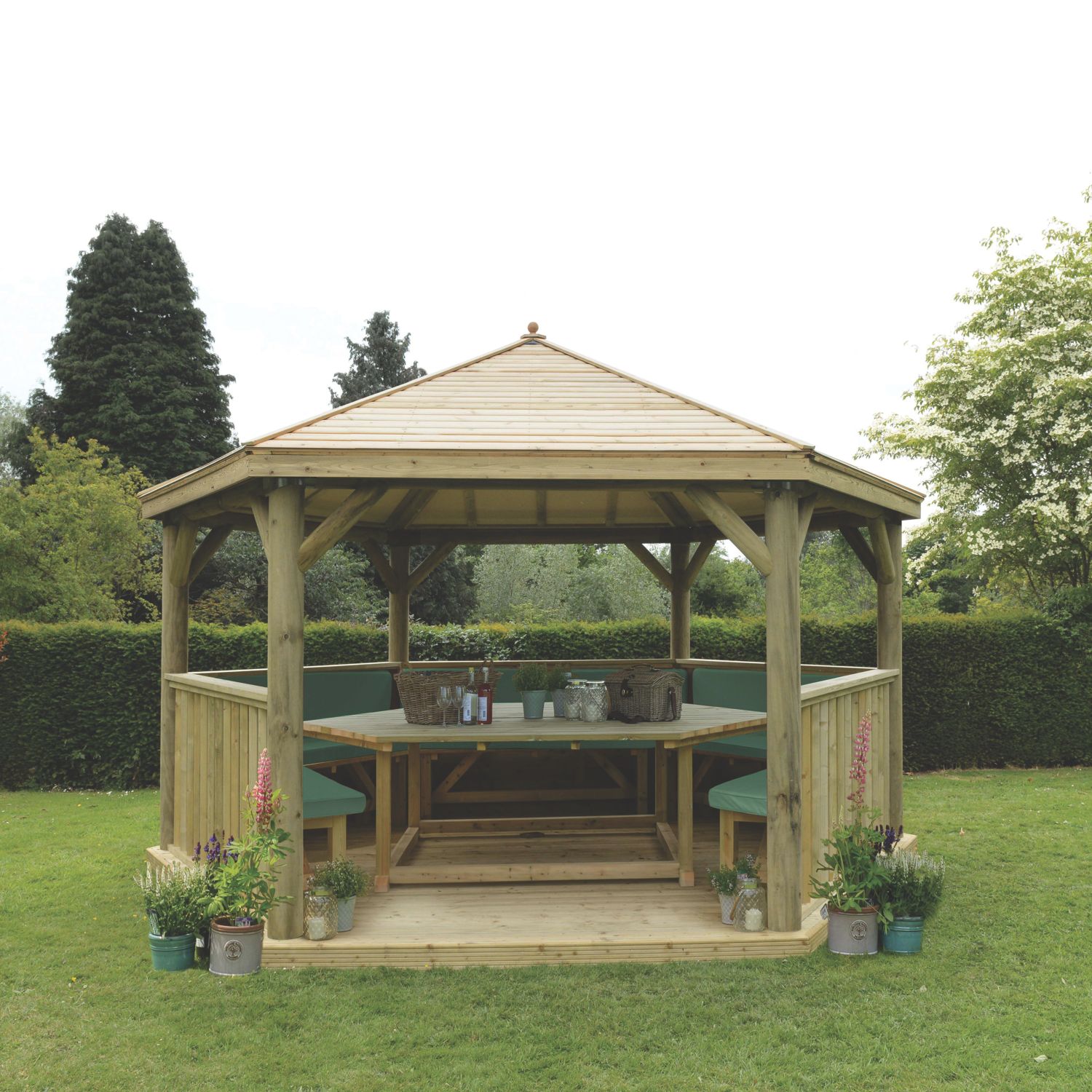 Forest HGG47MTTGFIN 15' 6" x 13' 6" (Nominal) Hexagonal Timber Gazebo with Base & Assembly (711JG)