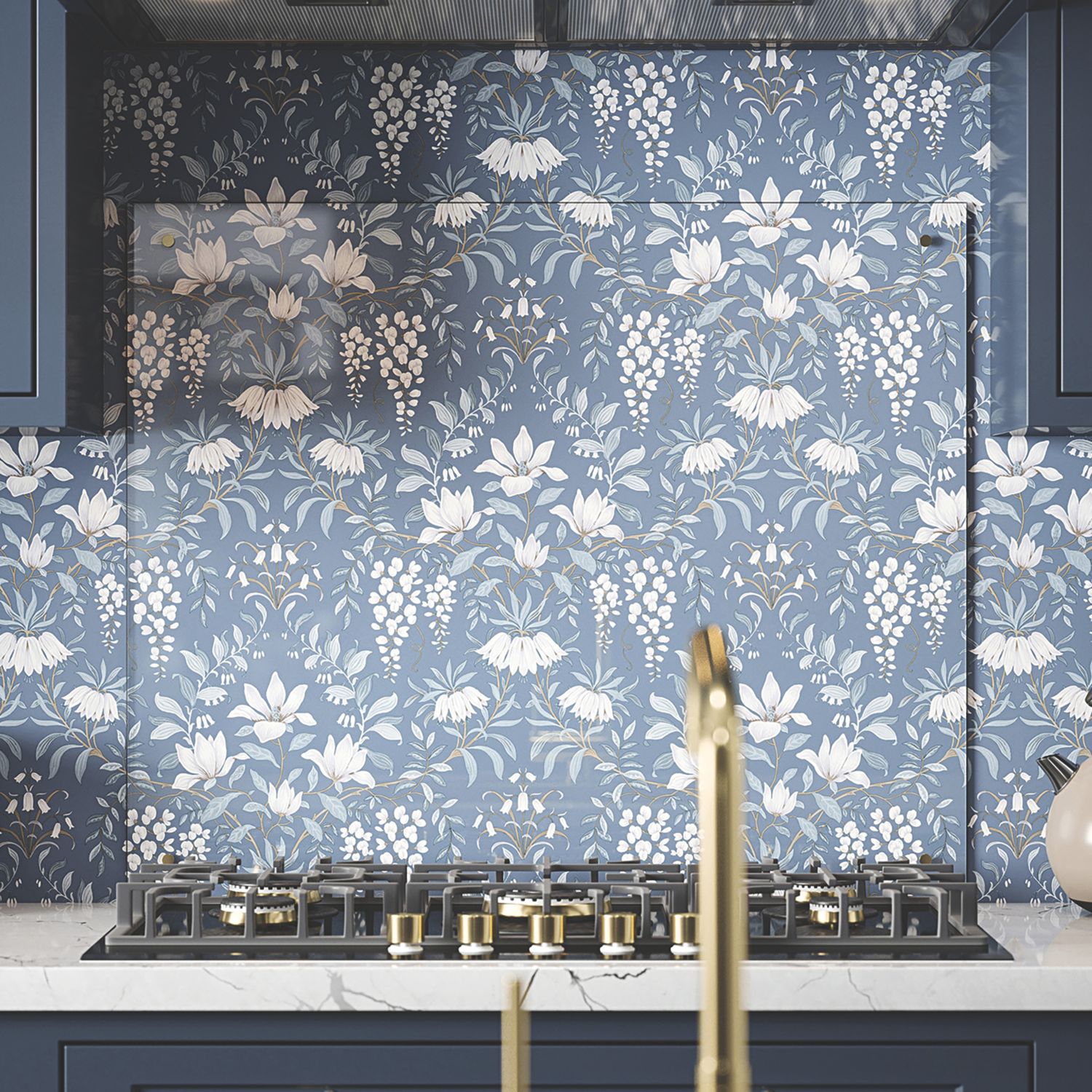 Laura Ashley Clear with Chrome Caps Kitchen Splashback 900mm x 750mm x 6mm (711JM)