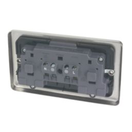 Hager Sollysta WRSS82BSB  13A 2-Gang 2P+E Switched Socket Brushed Stainless Steel  with Black Inserts