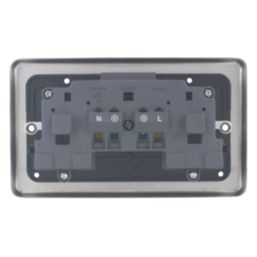 Hager Sollysta WRSS82BSB  13A 2-Gang 2P+E Switched Socket Brushed Stainless Steel  with Black Inserts