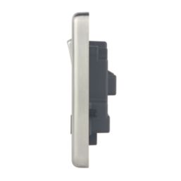 Hager Sollysta WRSS82BSB  13A 2-Gang 2P+E Switched Socket Brushed Stainless Steel  with Black Inserts
