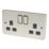 Hager Sollysta WRSS82BSB  13A 2-Gang 2P+E Switched Socket Brushed Stainless Steel  with Black Inserts