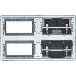 Knightsbridge SFR998BCG 13A 4-Gang DP Combination Plate + 4.0A 18W 2-Outlet Type A & C USB Charger Brushed Chrome with Colour-Matched Inserts
