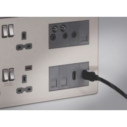 Knightsbridge SFR998BCG 13A 4-Gang DP Combination Plate + 4.0A 18W 2-Outlet Type A & C USB Charger Brushed Chrome with Colour-Matched Inserts