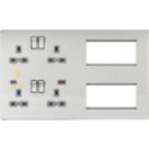 Knightsbridge SFR998BCG 13A 4-Gang DP Combination Plate + 4.0A 18W 2-Outlet Type A & C USB Charger Brushed Chrome with Colour-Matched Inserts
