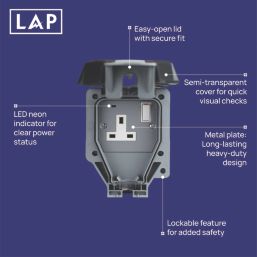 LAP  IP66 13A 1-Gang 2P+E Weatherproof Outdoor Switched Socket