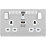 British General Evolve 13A 2-Gang SP Switched Double Socket With WiFi Extender + 2.1A 1-Outlet Type A USB Charger Brushed Steel with White Inserts