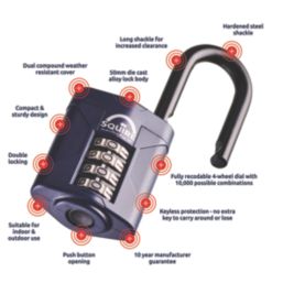 Squire  Water-Resistant Long Shackle Combination  Padlock Blue 50mm