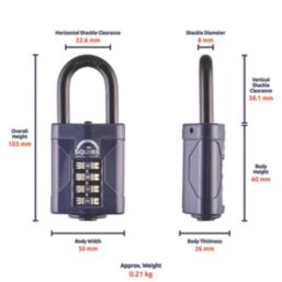 Squire  Water-Resistant Long Shackle Combination  Padlock Blue 50mm