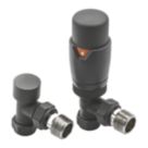 Reina Modal TRV 15mm x 15mm Anthracite Angled & L/S Designer Thermostatic Radiator Valve & Lockshield