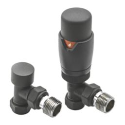 Reina Modal TRV 15mm x 15mm Anthracite Angled & L/S Designer Thermostatic Radiator Valve & Lockshield