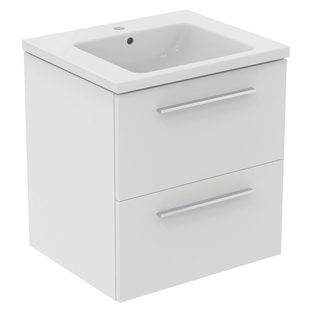 Ideal Standard i.life B Wall Hung Vanity Unit with Chrome Handles & Basin Matt White 600mm x 505mm x 630mm