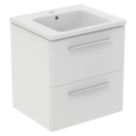 Ideal Standard i.life B Wall Hung Vanity Unit with Chrome Handles & Basin Matt White 600mm x 505mm x 630mm