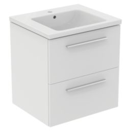 Ideal Standard i.life B Wall Hung Vanity Unit with Chrome Handles & Basin Matt White 600mm x 505mm x 630mm