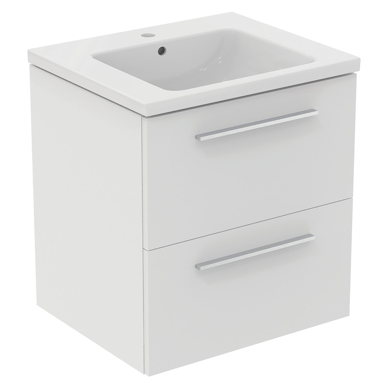 Ideal Standard i.life B Wall Hung Vanity Unit with Chrome Handles & Basin Matt White 600mm x 505mm x 630mm (714KC)