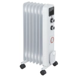 1500W Electric Freestanding 7-Fin Oil-Filled Radiator with Timer White & Black