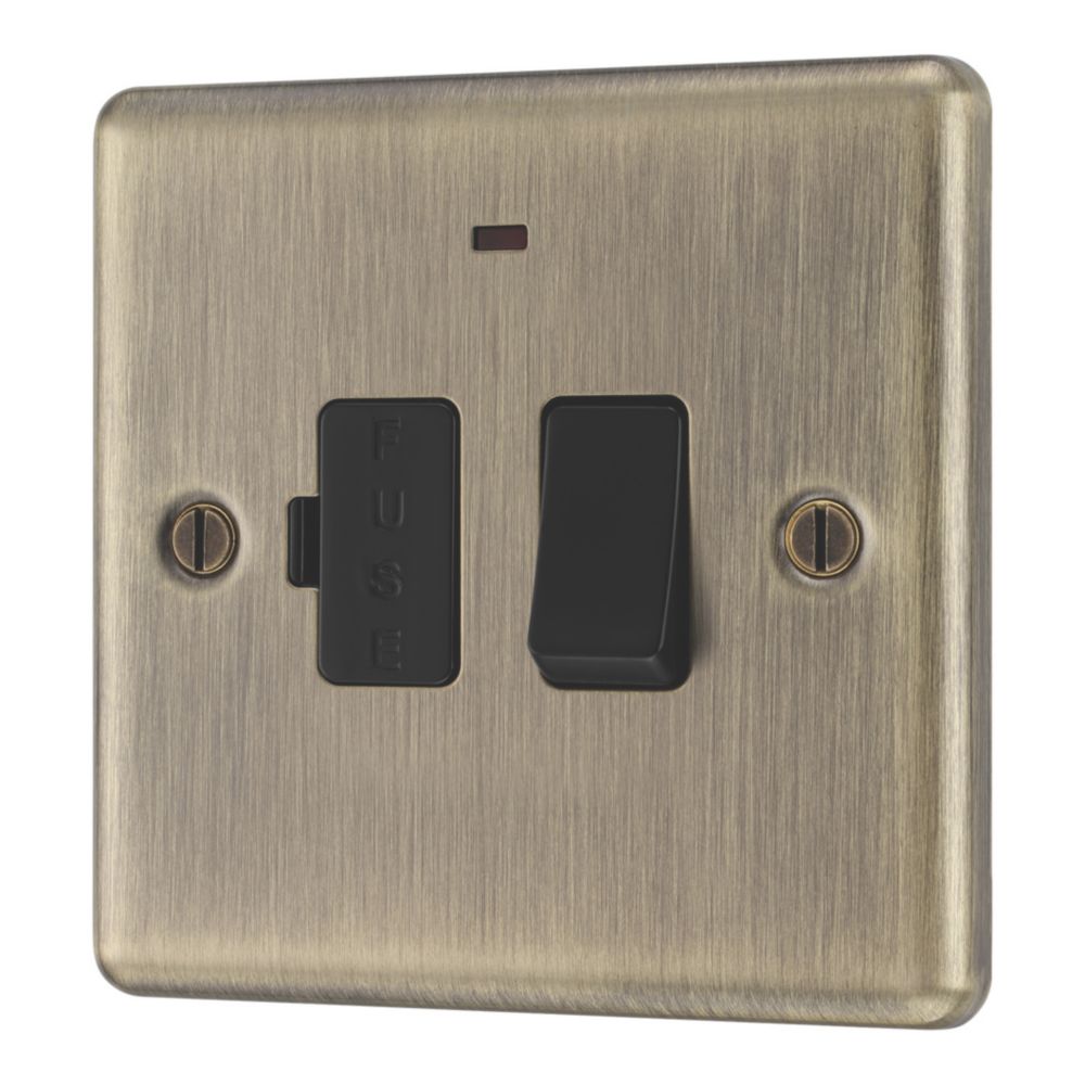 LAP 13A Switched Fused Spur with LED Antique Brass with Black Inserts ...