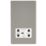 Contactum Lyric 2-Gang Dual Voltage Shaver Socket 115 - 230V Brushed Steel with White Inserts