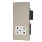 Contactum Lyric 2-Gang Dual Voltage Shaver Socket 115 - 230V Brushed Steel with White Inserts