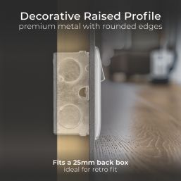 British General Nexus Metal 13A 2-Gang SP Switched Power Socket Brushed Steel  with White Inserts