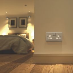 British General Nexus Metal 13A 2-Gang SP Switched Power Socket Brushed Steel  with White Inserts