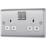 British General Nexus Metal 13A 2-Gang SP Switched Power Socket Brushed Steel  with White Inserts