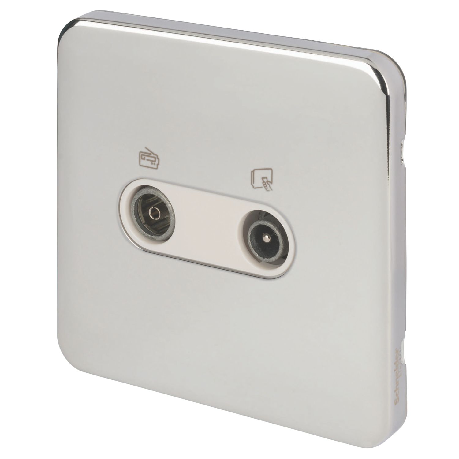 Schneider Electric Lisse Deco 1-Gang Duplex Multimedia Socket Polished Chrome with White Inserts (715FF)