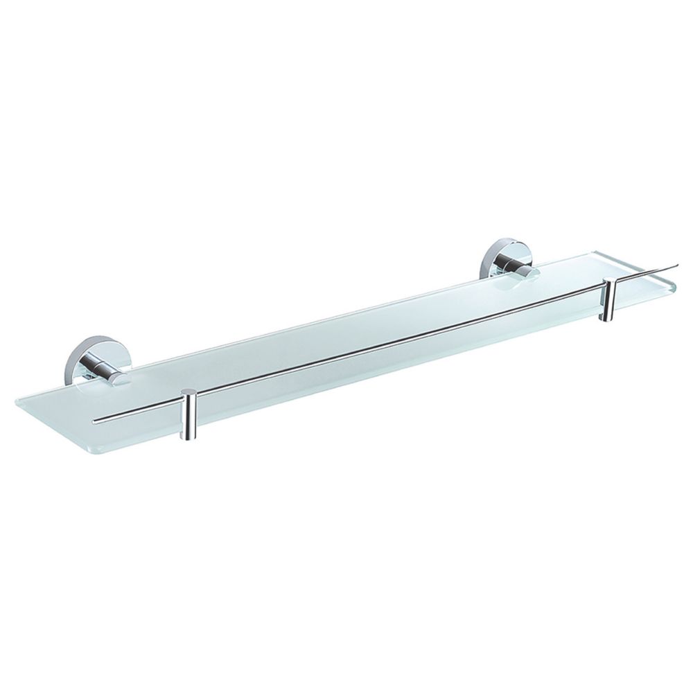 Aqualux Perth Chrome Brass Glass Shelf 635mm x 70mm x 145mm - Screwfix