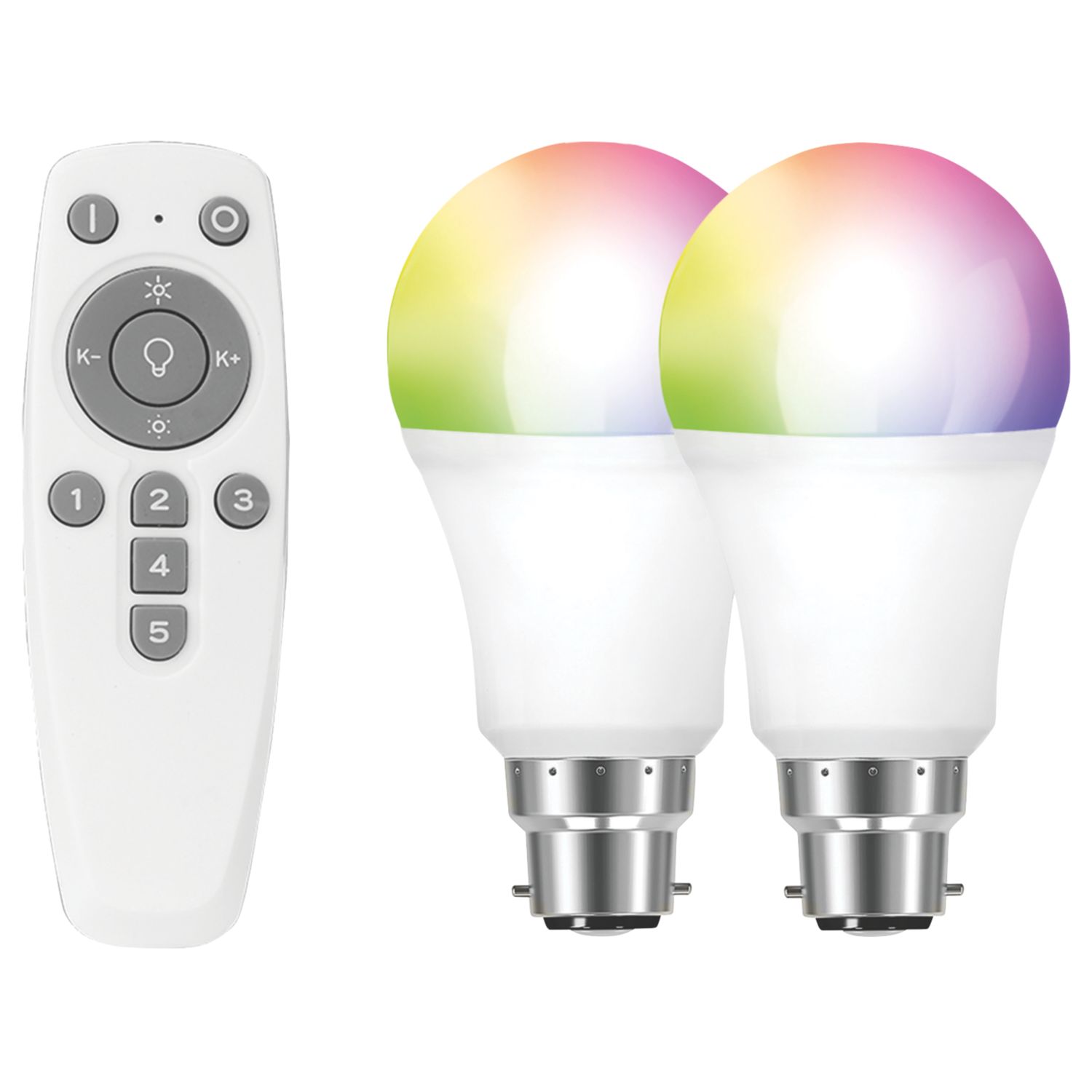 Aurora Aone B22 A160 RGB & White LED Bluetooth Light Bulbs with Remote 8W 800lm 3 Piece Set (715KR)