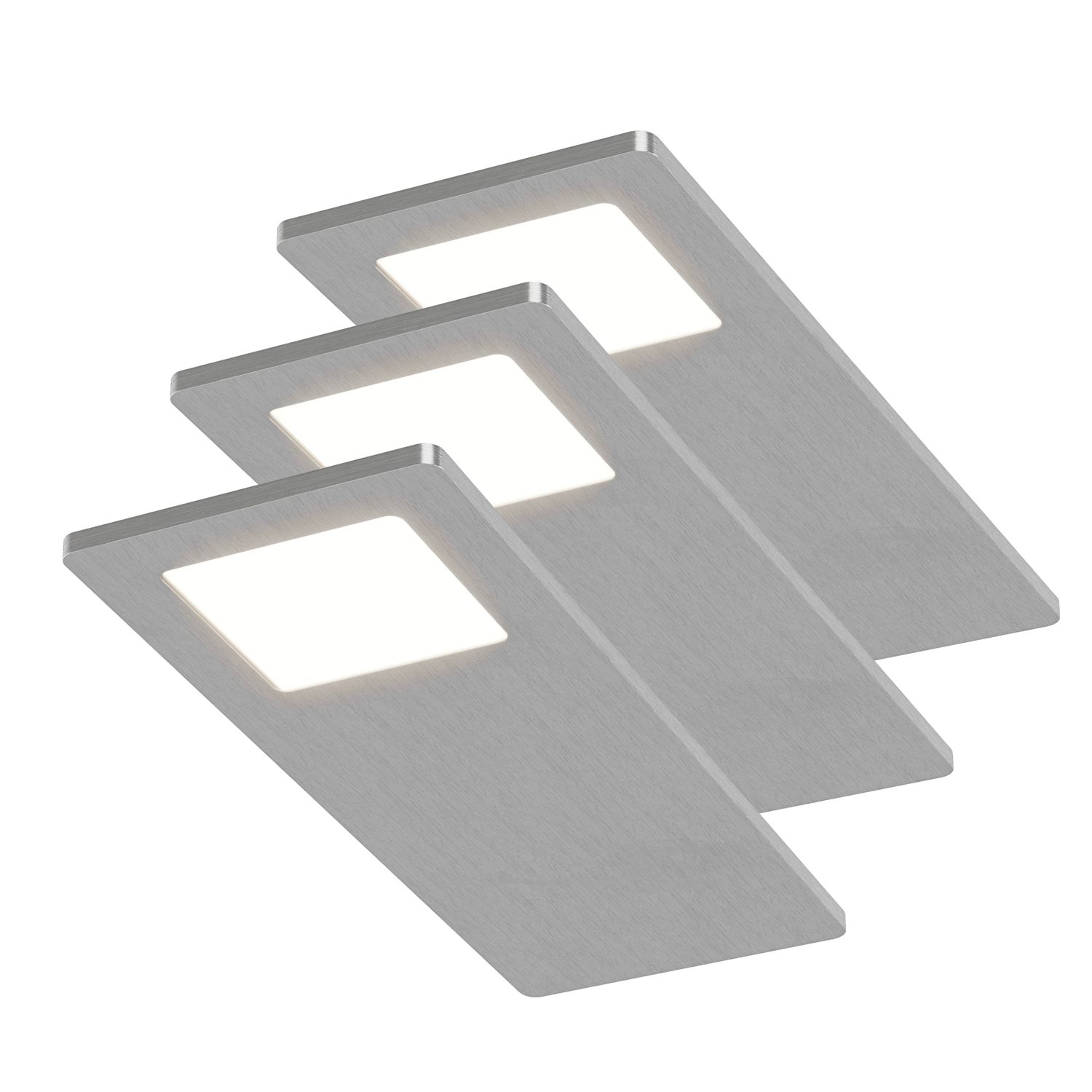 Sensio Astro TrioTone Rectangular LED Cabinet Downlights Aluminium 14.4W 280-300lm 3 Pack (715PH)
