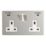 Contactum Lyric 13A 2-Gang DP Switched Socket + 4.8A 24W 2-Outlet Type A & C USB Charger Brushed Stainless Steel with White Inserts