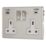 Contactum Lyric 13A 2-Gang DP Switched Socket + 4.8A 24W 2-Outlet Type A & C USB Charger Brushed Stainless Steel with White Inserts