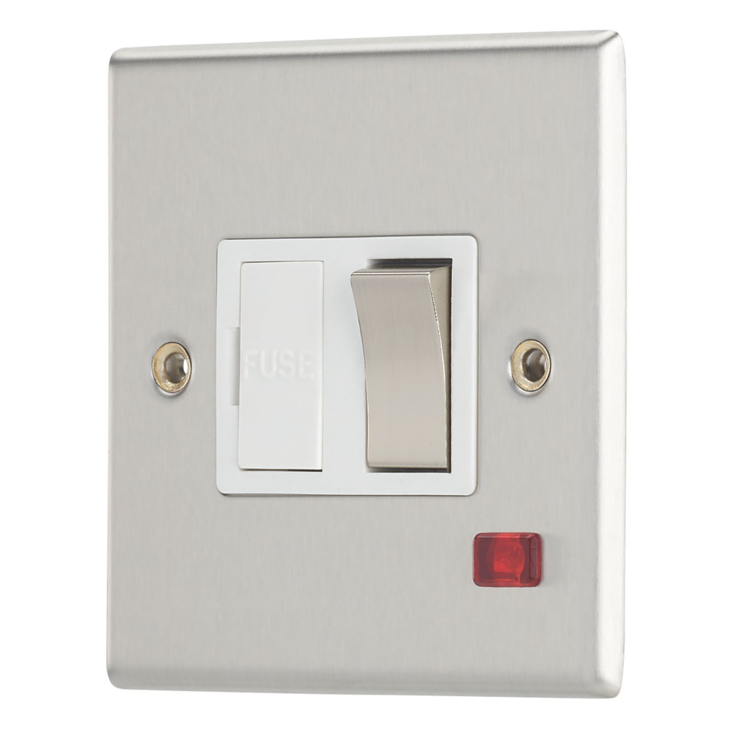 Contactum iConic 13A Switched Fused Spur with Neon Brushed Steel with White Inserts (716RR)
