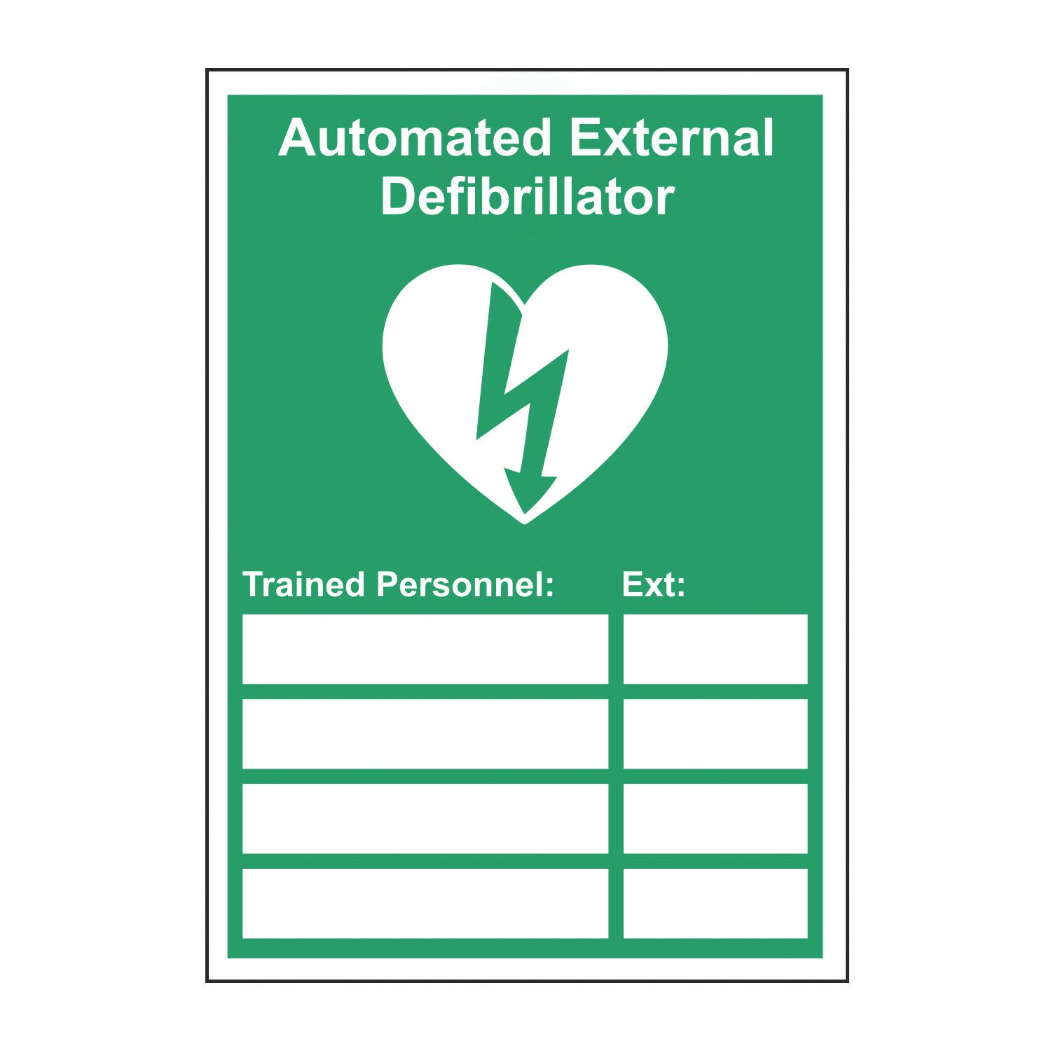 Essentials "Automated External Defibrillator Trained Personnel" Sign 210mm x 148mm (716RT)