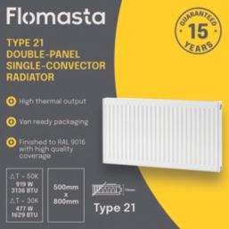 Flomasta 500mm x 800mm 3136BTU White Type 21 Convector Radiator