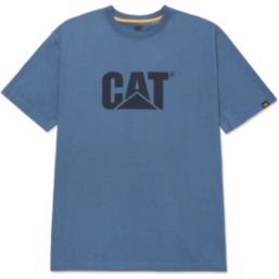 CAT Trademark Logo T-Shirt Short Sleeve Tee Shirts Blue Large 41" Chest