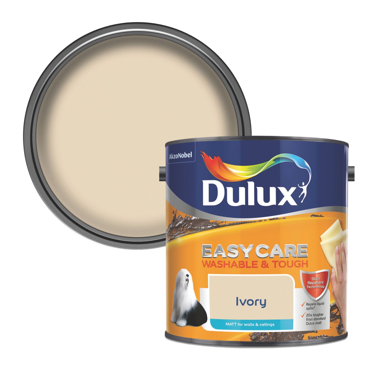 Dulux EasyCare Washable & Tough 2.5Ltr Ivory Matt Emulsion Paint (7176T)