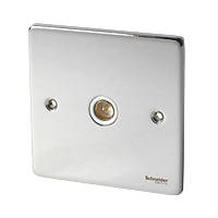 Schneider Electric Ultimate Low Profile Coaxial TV Socket Polished Chrome with White Inserts