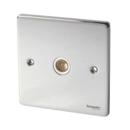 Schneider Electric Ultimate Low Profile 1-Gang Coaxial TV Socket Polished Chrome with White Inserts