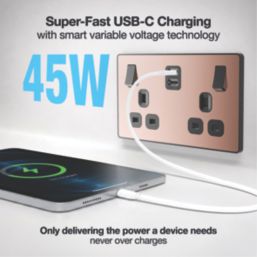 British General Evolve 13A 2-Gang SP Switched Socket + 3.25A 45W 2-Outlet Type C USB Charger Copper with Black Inserts