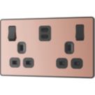British General Evolve 13A 2-Gang SP Switched Socket + 3.25A 45W 2-Outlet Type C USB Charger Copper with Black Inserts
