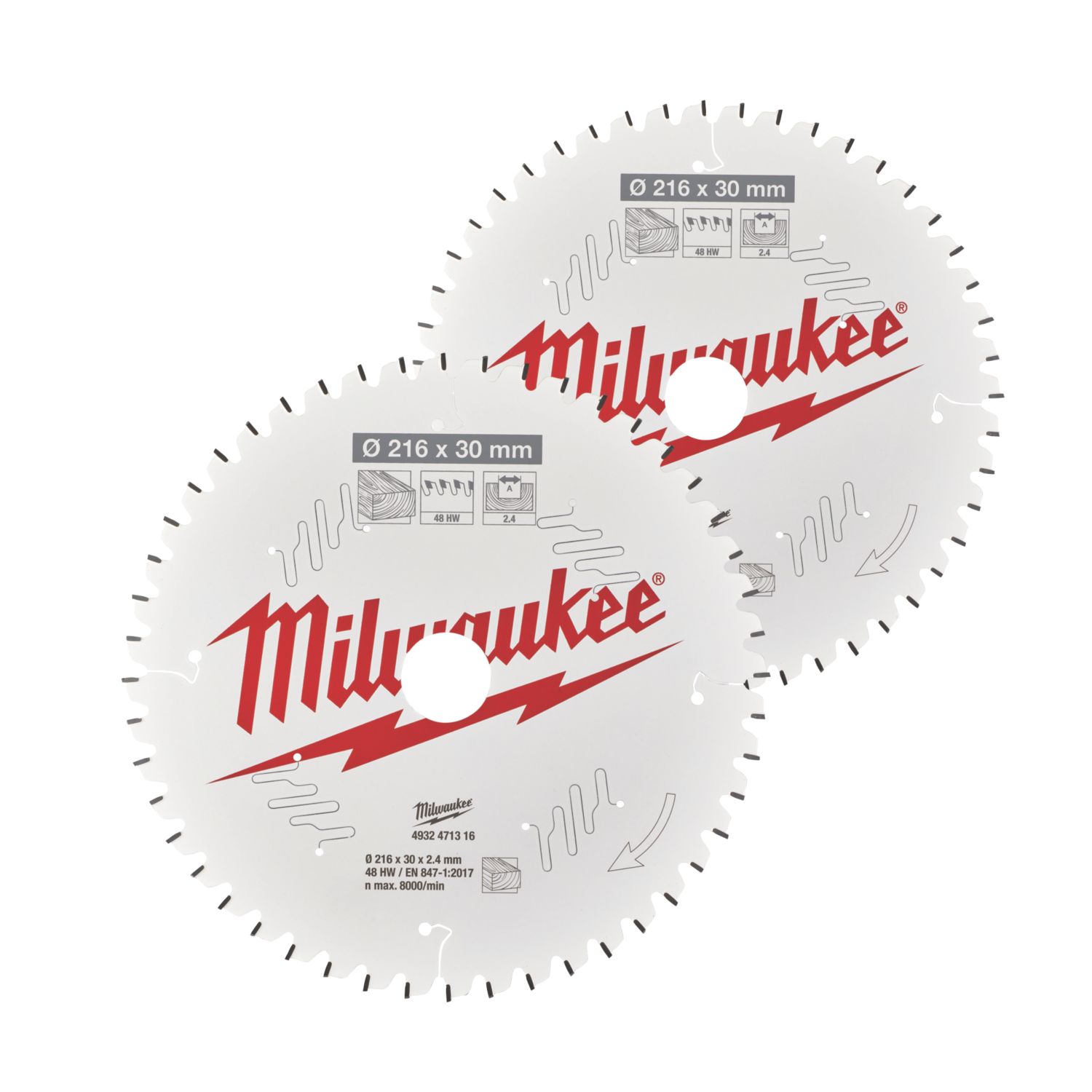 Milwaukee Wood Circular Saw Blades 216mm x 30mm 48/60T 2 Pieces (717GE)